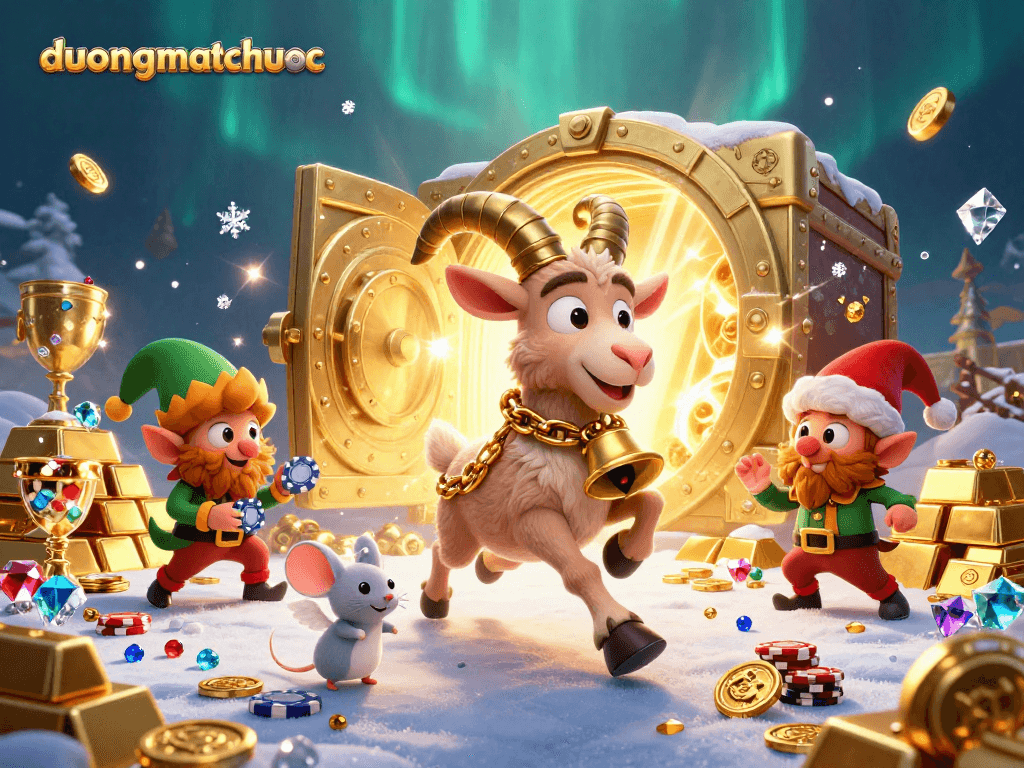 Experience exciting gameplay in duongmatchuoc with festive characters in a vibrant casino scene.