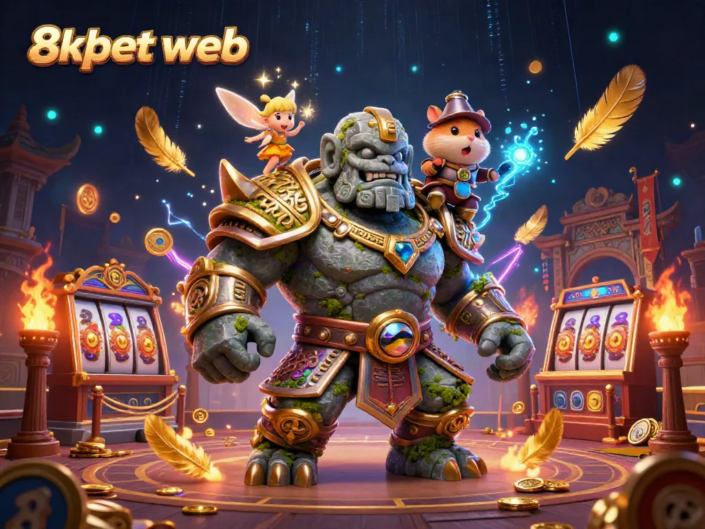 Experience the vibrant thrill of 8xbet web with a dynamic golem and knight in action.