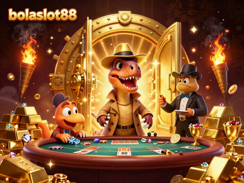Engage in gaming excitement at bolaslot88 with a clever velociraptor at a blackjack table.