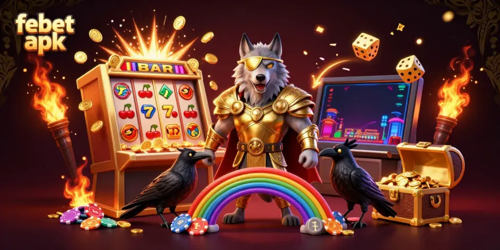 Experience thrilling wins with febet apk's vibrant slot machine and Norse mythology-inspired characters.