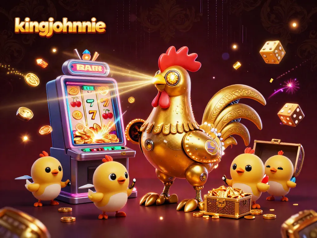 Engage in exciting games at King Johnnie Casino with vibrant 3D illustration of animated casino elements.