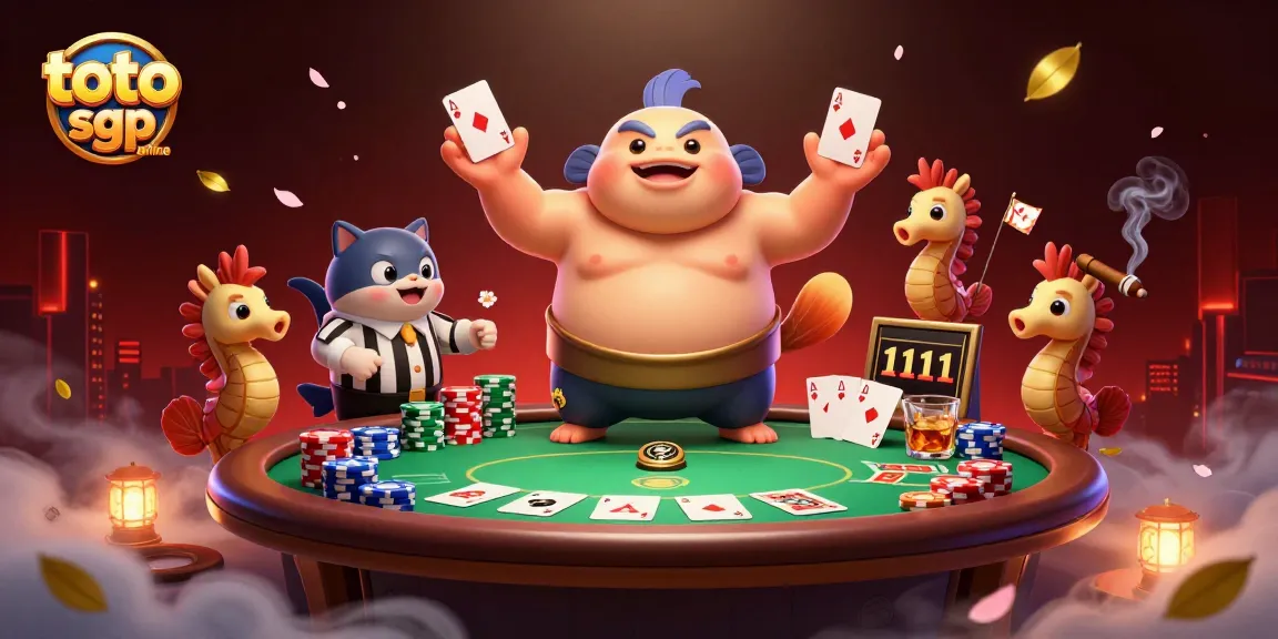 Engage with toto sgp online through a vibrant, dynamic gambling scene featuring exciting characters and poker elements.