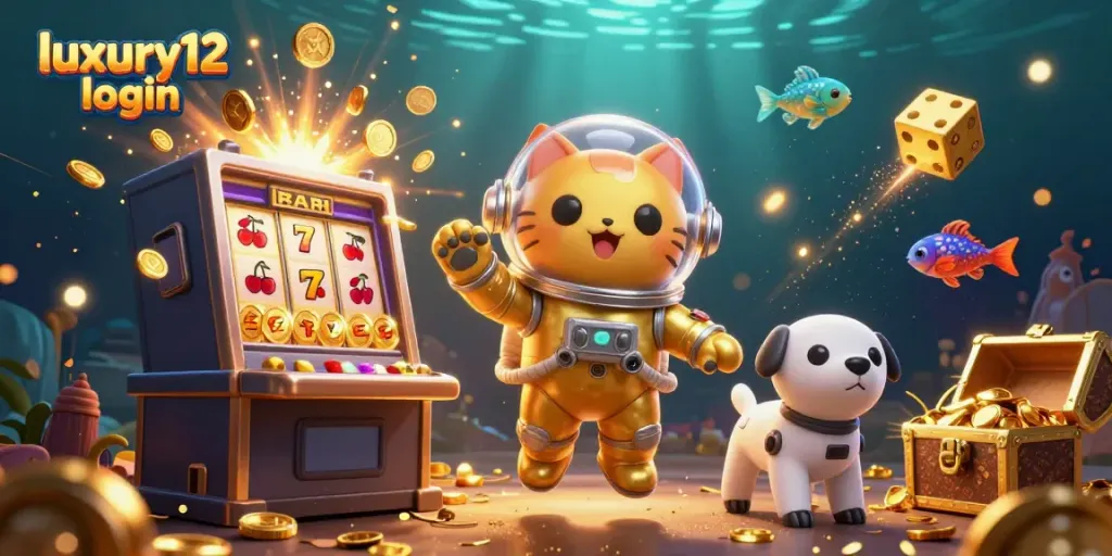 Experience the excitement of luxury12 login with an astronaut cat and bitcoin-themed casino adventure.