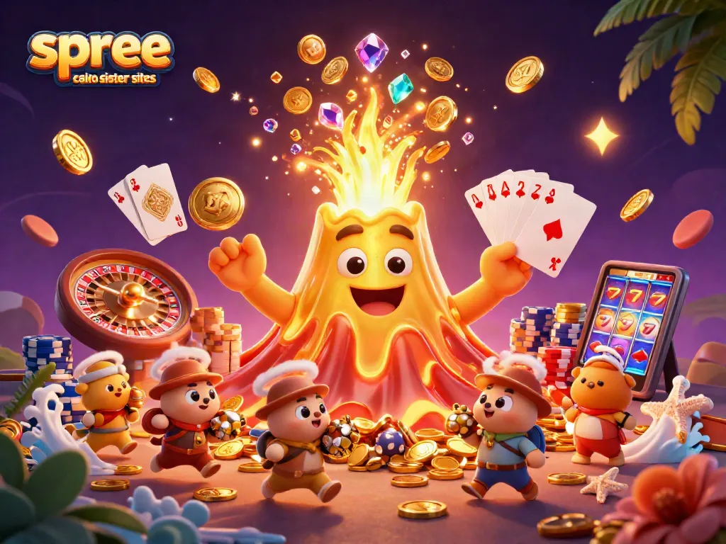 Spin golden treasures at spree casino sister sites with a victorious volcano and fleeing animals.