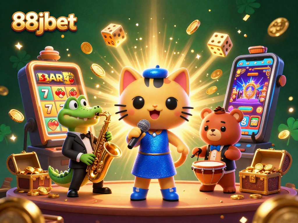 Experience thrilling casino action with 88jbet's vibrant 3D characters celebrating a jackpot win.