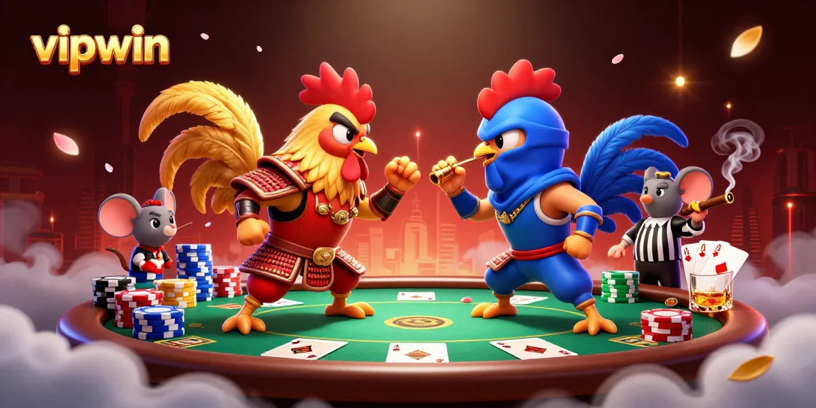 Engage in thrilling battles at vipwin casino with vibrant gaming visuals amidst dramatic rooster contests!