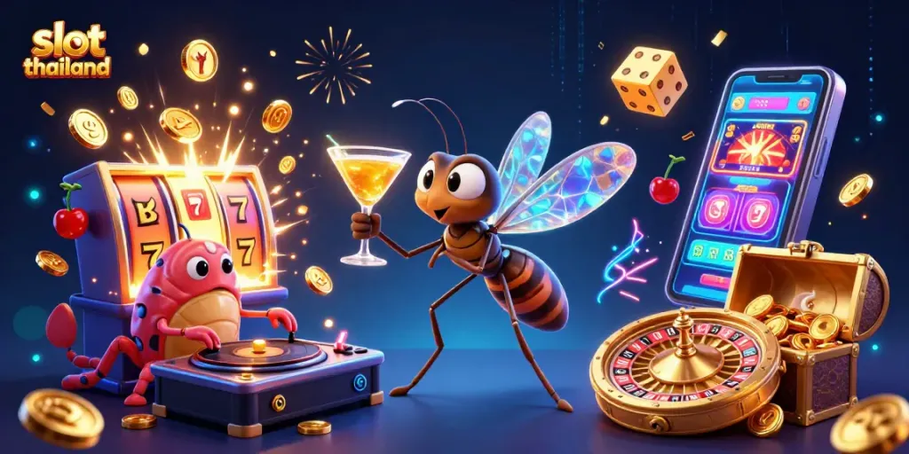 Experience exciting slot thailand gameplay with vibrant visuals and animated casino elements.