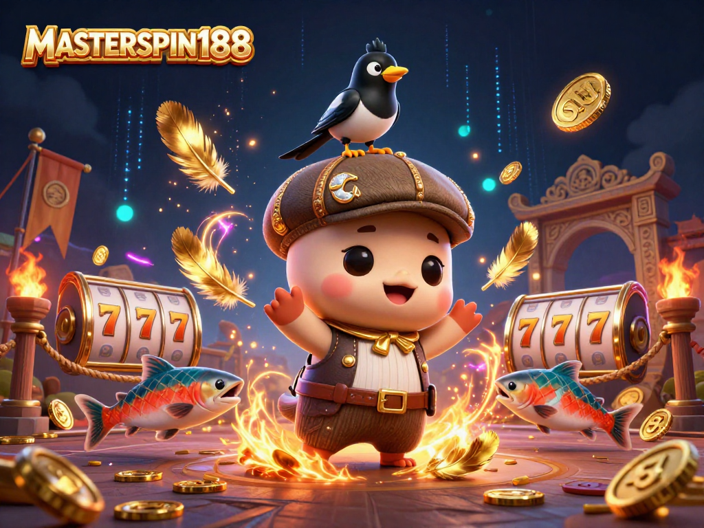 Engage in thrilling casino fun with MASTERSPIN188 featuring cartoonish Nessie and vibrant games.