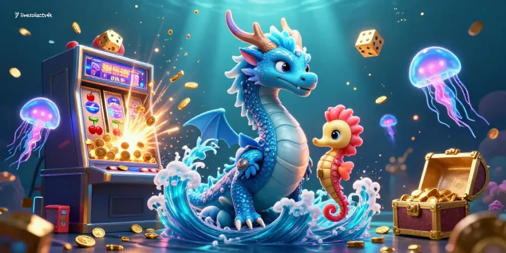 Experience the fun of livexoilactv4k with a vibrant 3D dragon and slot machine scene.