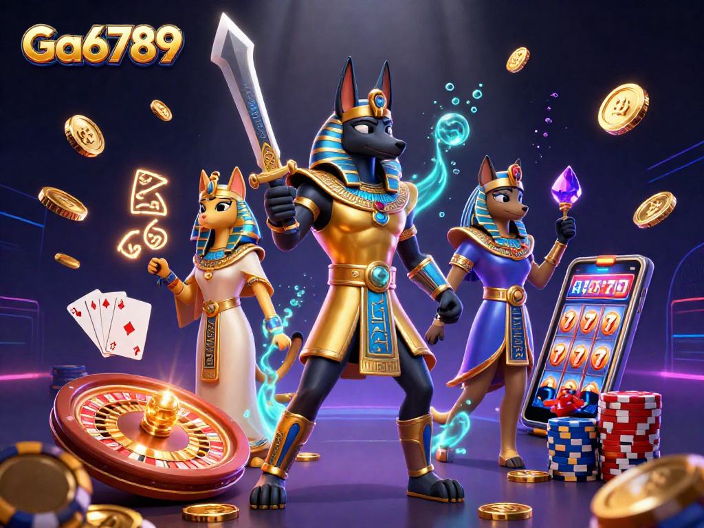 Play the ultimate slot game at Ga6789 with vibrant Egyptian warrior and sparkling treasures.