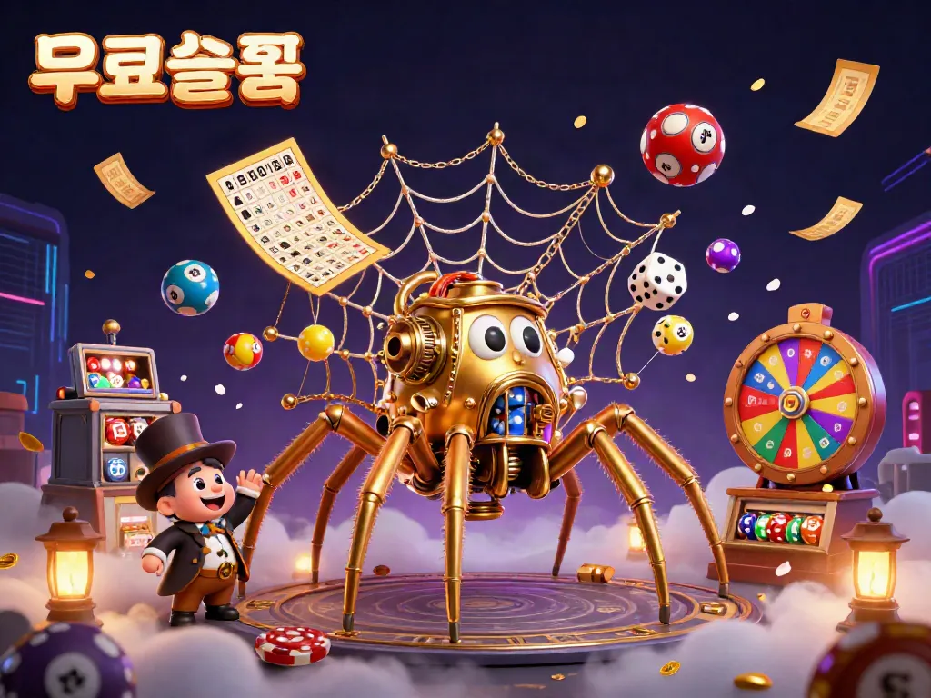 무료슬롯으로 온라인 슬롯 게임을 체험하는 모습을 묘사한 3D 일러스트입니다.