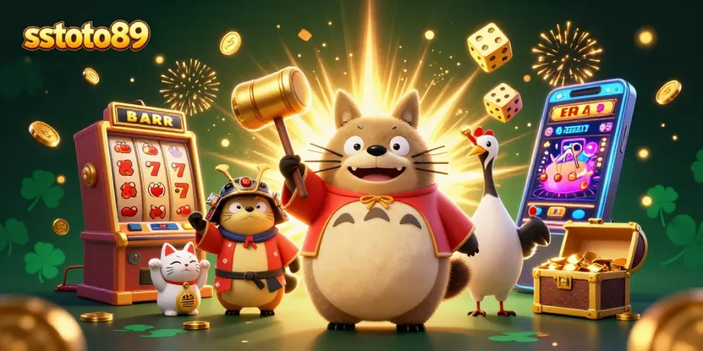 Menangkan jackpot di sstoto89 dengan karakter permainan yang menarik dan elemen kasino yang berkilauan.