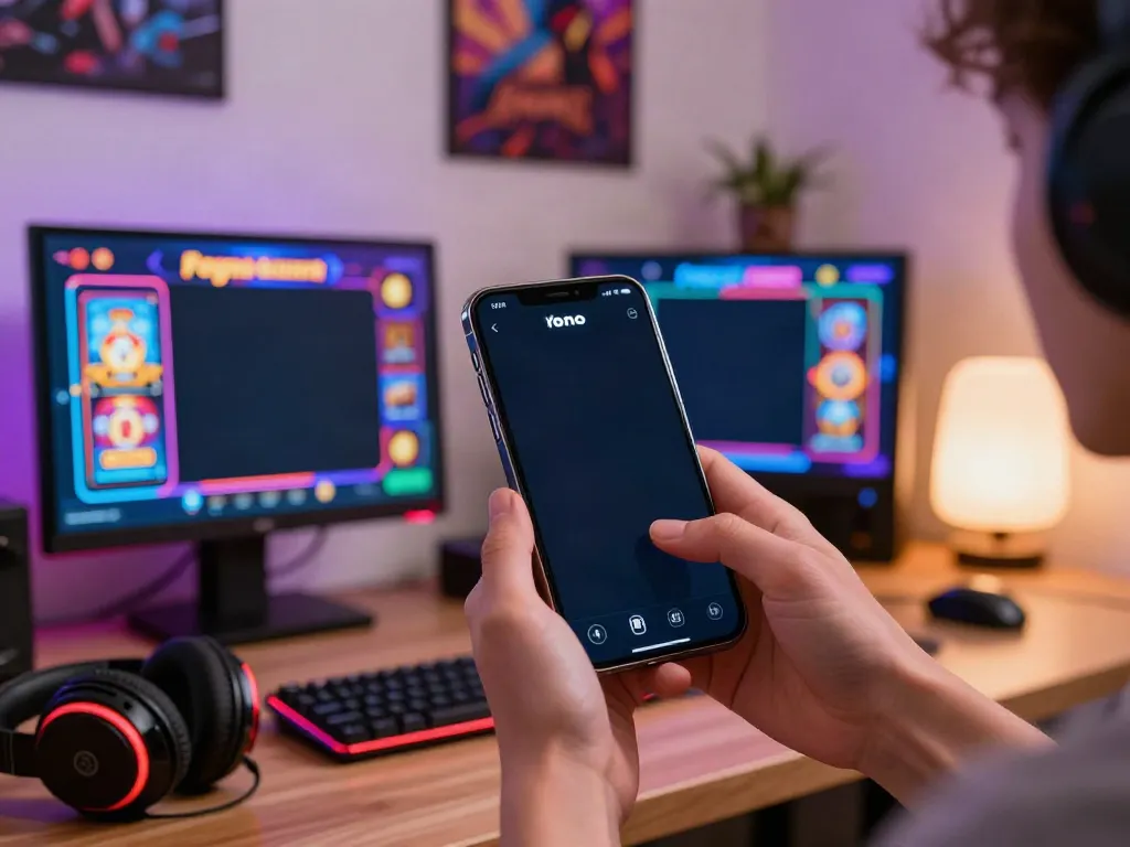 Engaging Yono Arcade mobile app gaming scene with colorful titles and vibrant decor.