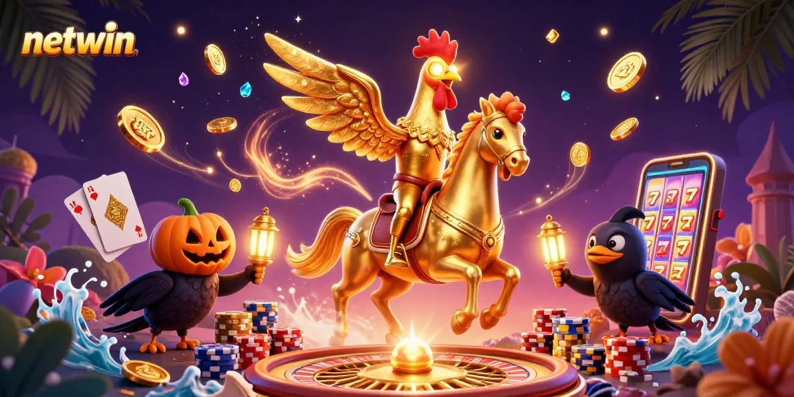 Experience seamless gaming at netwin with vibrant golden elements in a fantasy casino.