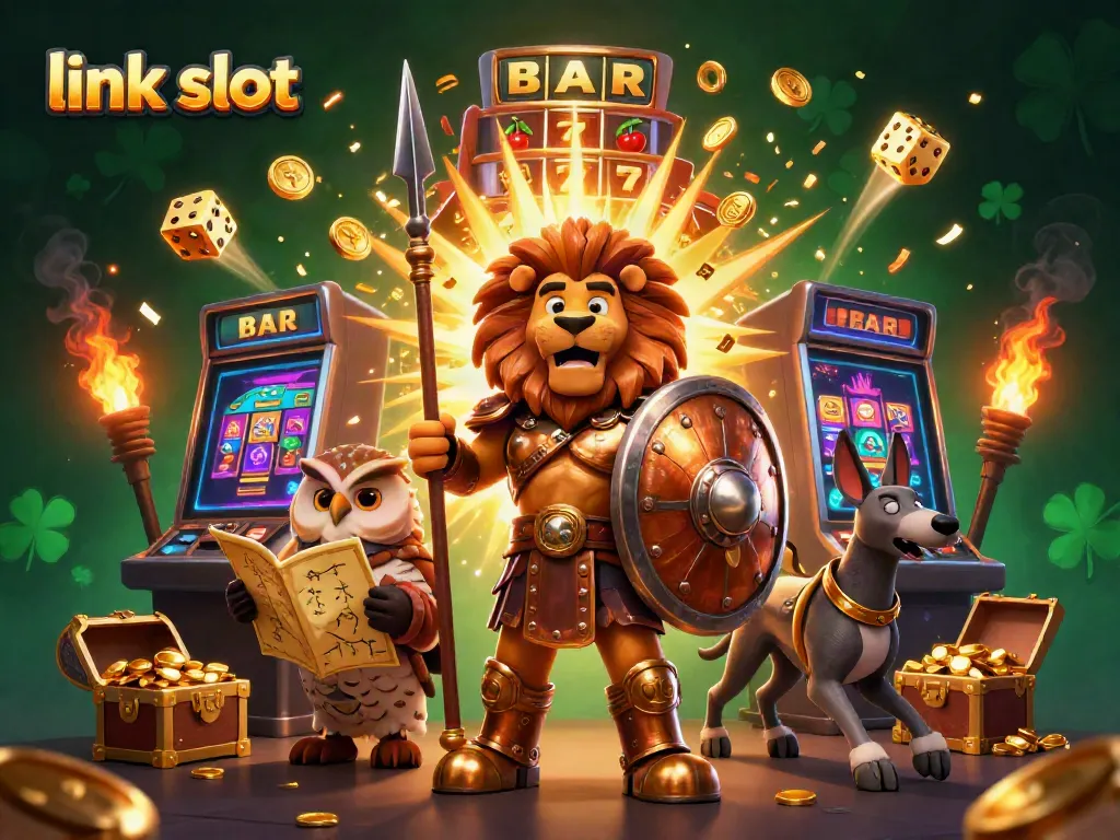 Spin and win with the link slot in a thrilling 3D casino adventure showcasing characters and dynamic elements.