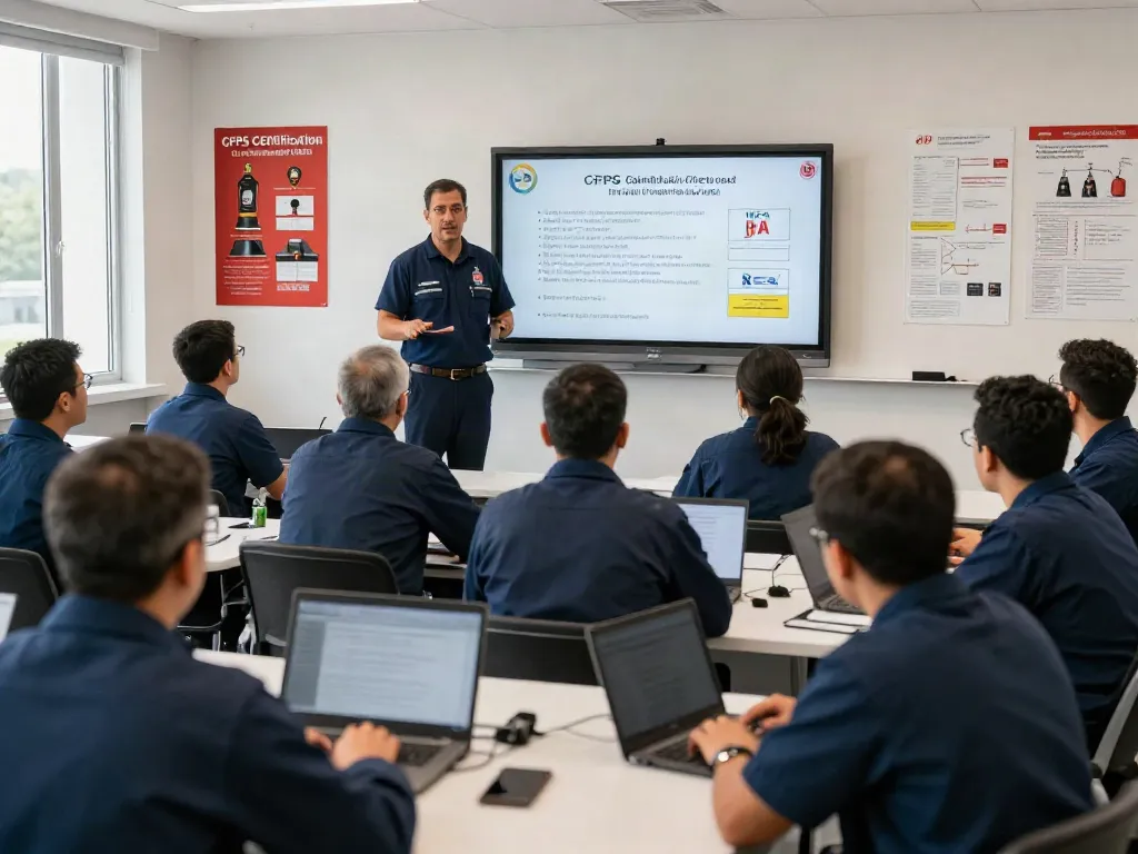 CFPS Certification Saudi Arabia training session highlighting professionals engaged in learning fire safety standards.