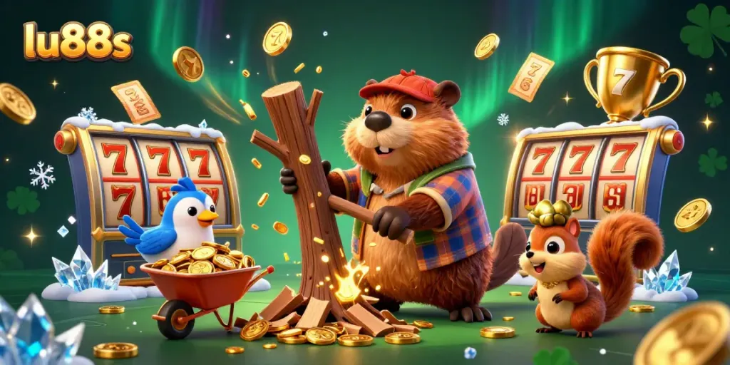 lu88s engage in exciting slot gameplay with vivid characters and golden winnings filling the scene.