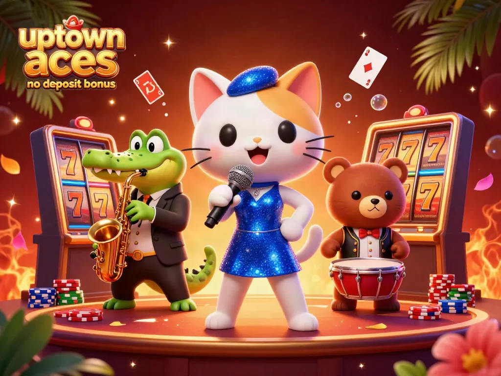 Experience the excitement of uptown aces no deposit bonus with vibrant casino characters and elements.