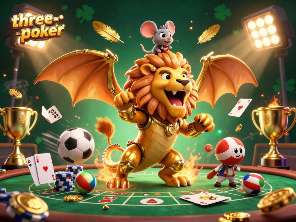 Play three-card-poker while a roaring chimera and mouse jockey create an electrifying atmosphere.