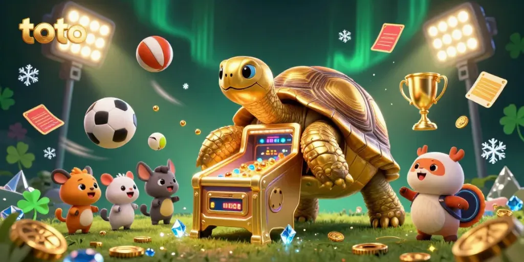 Spin the toto pinball machine in this vibrant casino scene featuring sports betting elements.