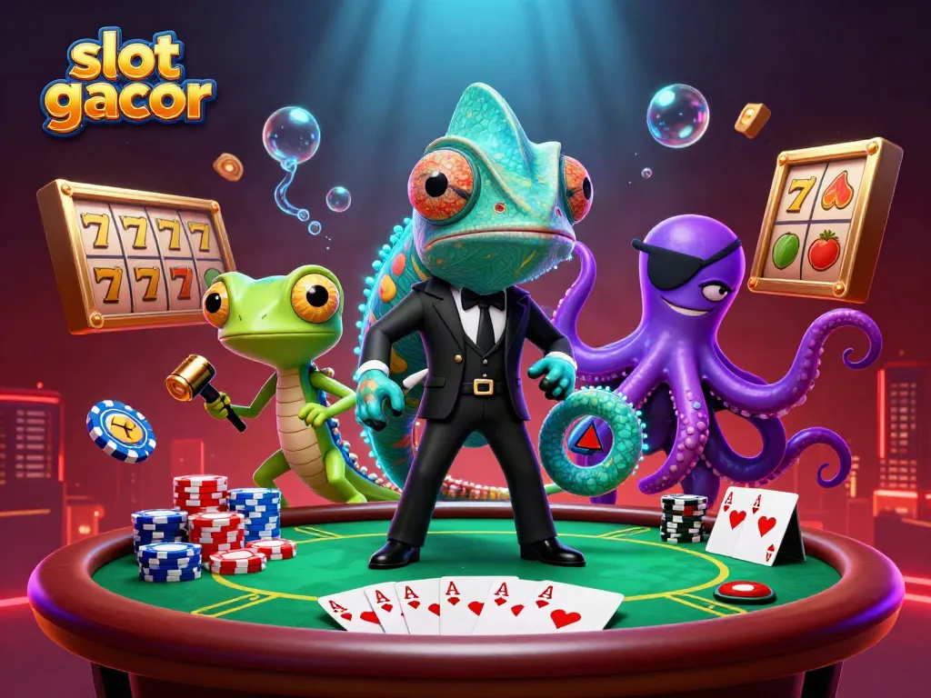 Memenangkan jackpot dengan slot gacor dan karakter kasino penuh warna yang menarik.