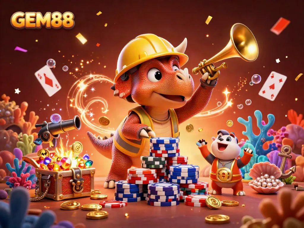 Experience the thrill of GEM88 with a vibrant 3D illustration showcasing exciting gaming elements.