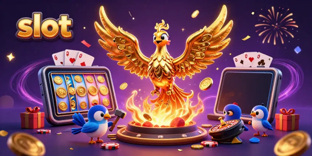 Slot gacor dengan phoenix emas dan ponsel slot dalam suasana keajaiban permainan.