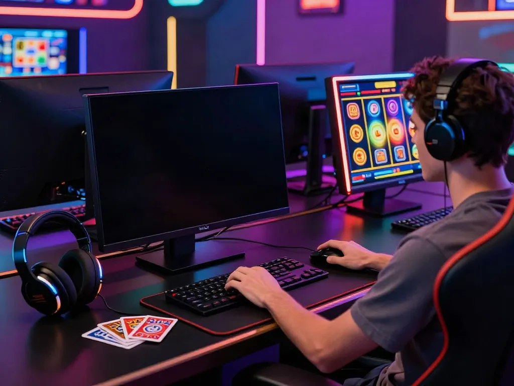 A player engaged in an online slot game, showcasing the A80 slot information platform in a vibrant gaming room.