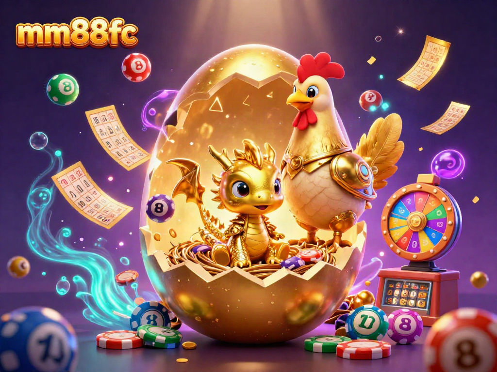 Engage with mm88fc casino magic, as a golden dragon reveals treasures amidst vibrant gaming elements.