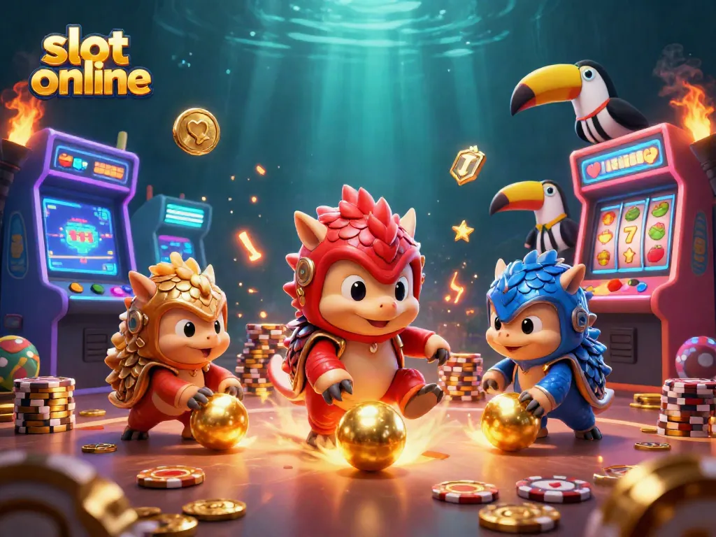 Experience thrilling gameplay with slot online as pangolins enjoy vibrant casino elements.
