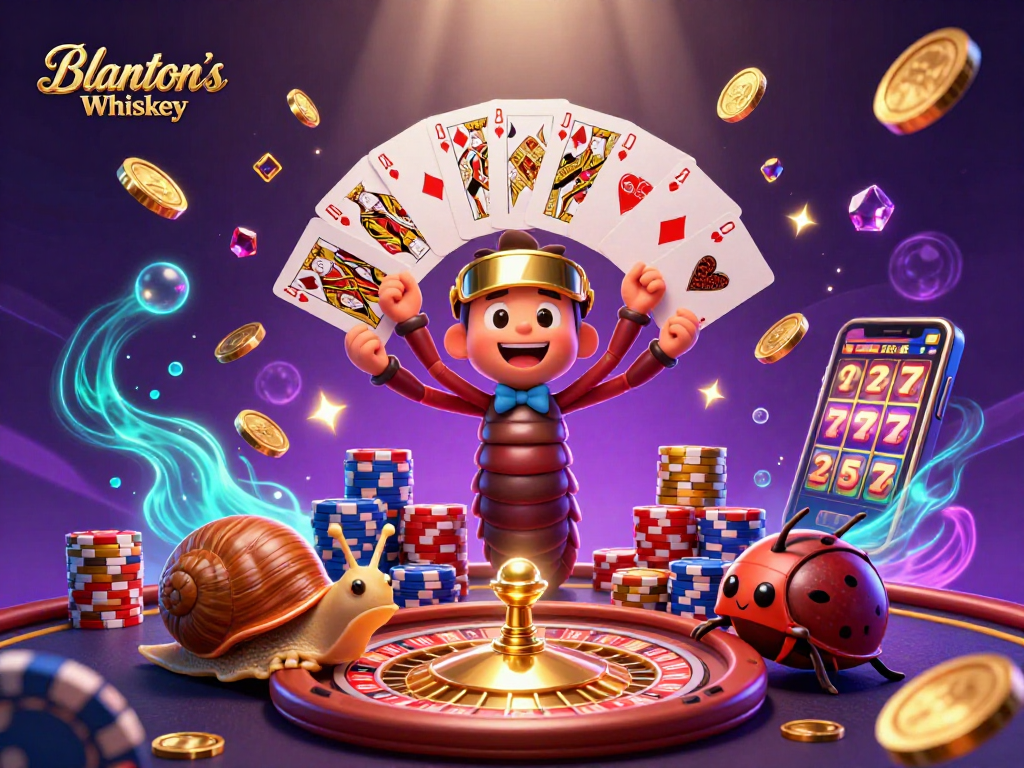 Engage with Blanton's Whiskey in a vibrant casino scene featuring dynamic characters and dazzling elements.