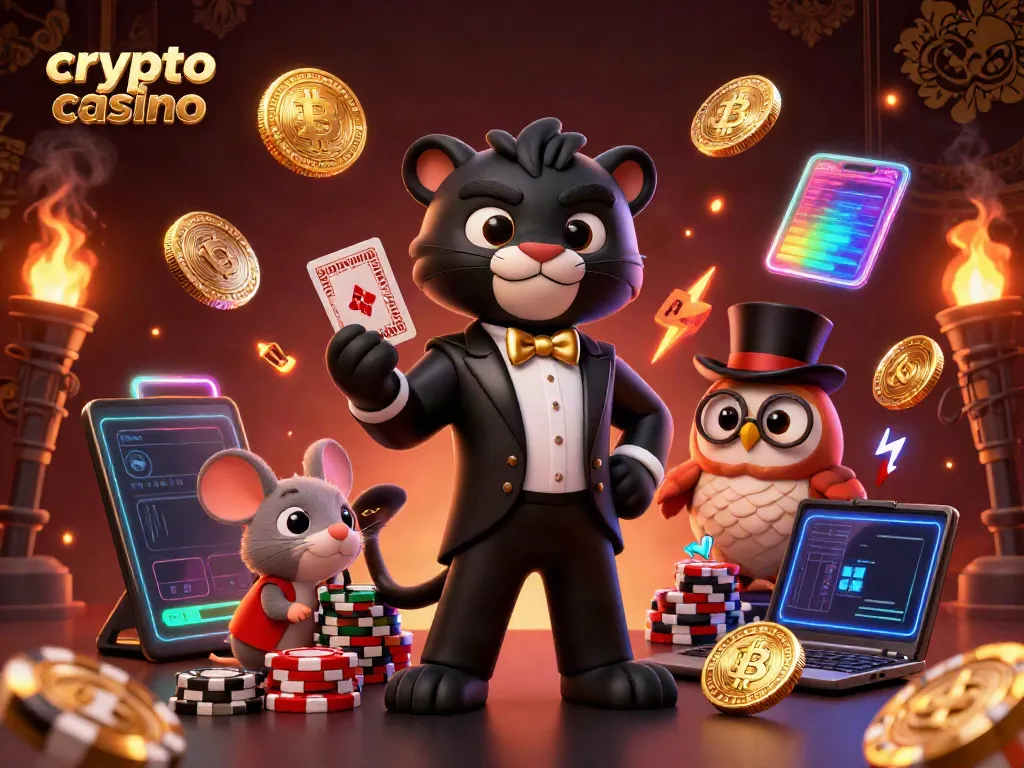 Experience the allure of a crypto casino featuring vibrant characters and glowing coins.