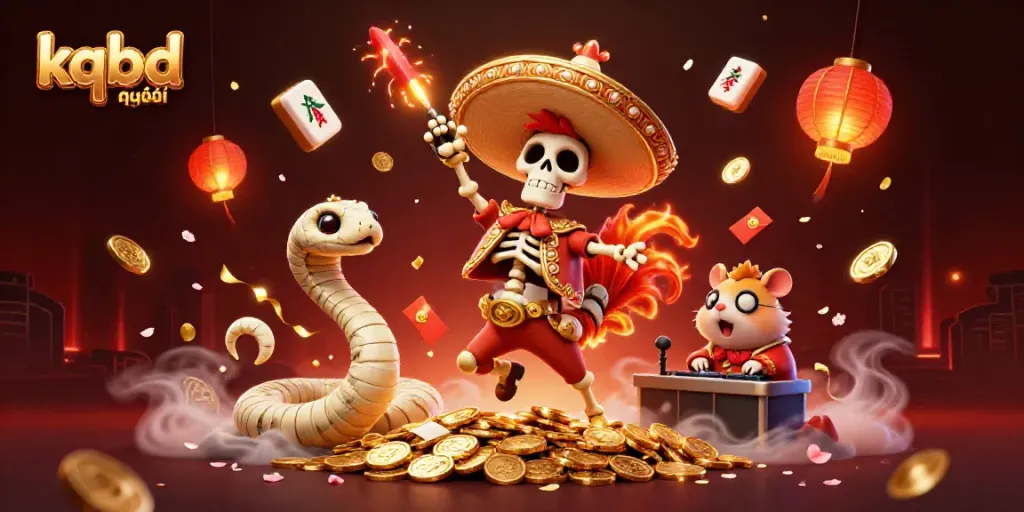 Experience kqbd quốc tế with a vibrant 3D scene of cartoon characters celebrating amidst gold coins and festive elements.