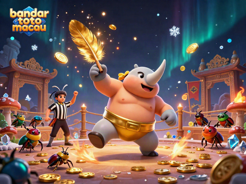 Experience the thrilling action of bandar toto macau with a dynamic 3D illustration of a beetle sumo match.