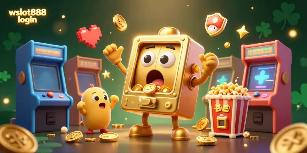 Mesin slot meraih jackpot dengan koin berjatuhan di wslot888 login, membuat suasana ceria.