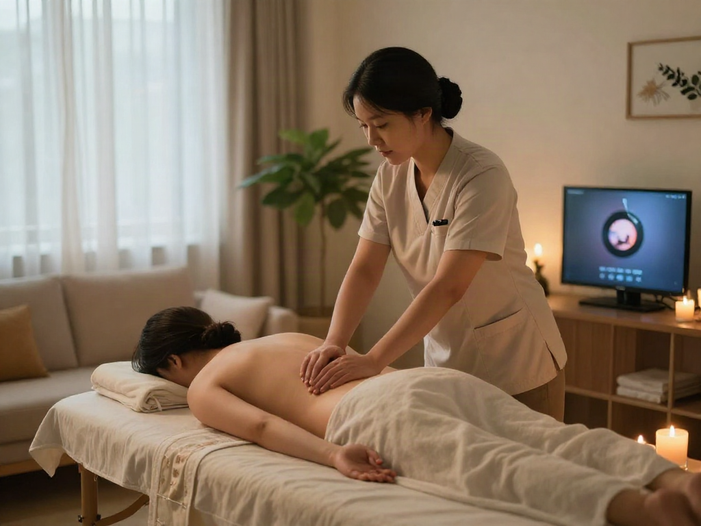 Professional 부평출장마사지 therapy session in a cozy living room with soothing ambiance.