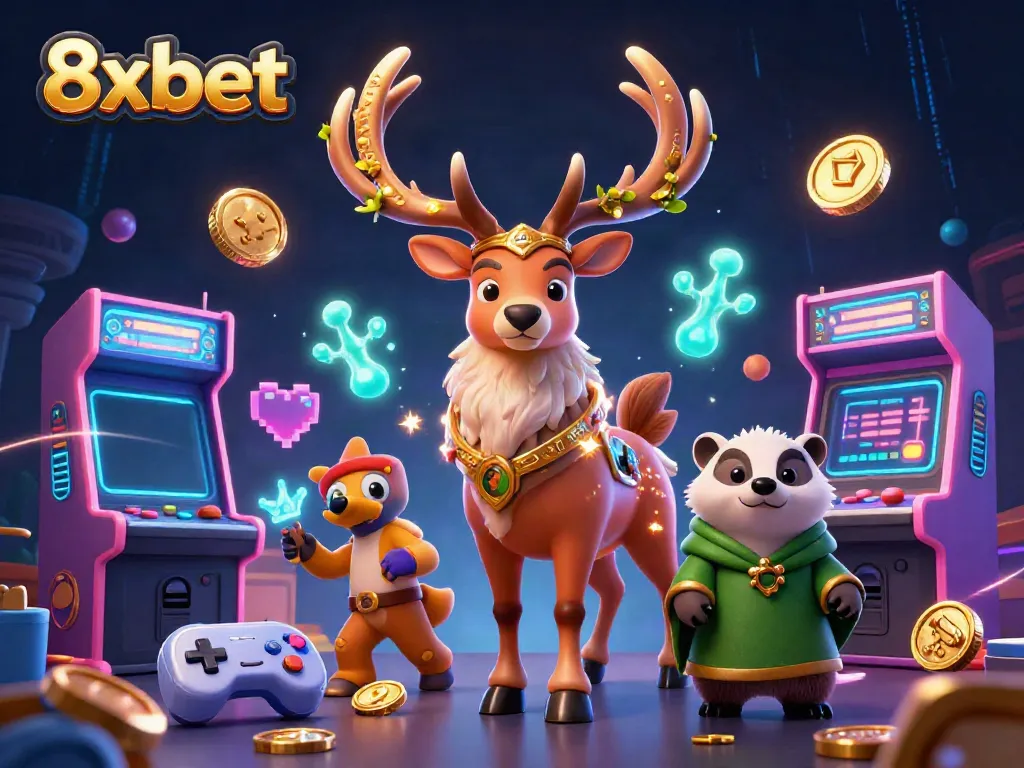 Experience the dynamic gaming atmosphere with 8xbet's vibrant characters and casino elements.