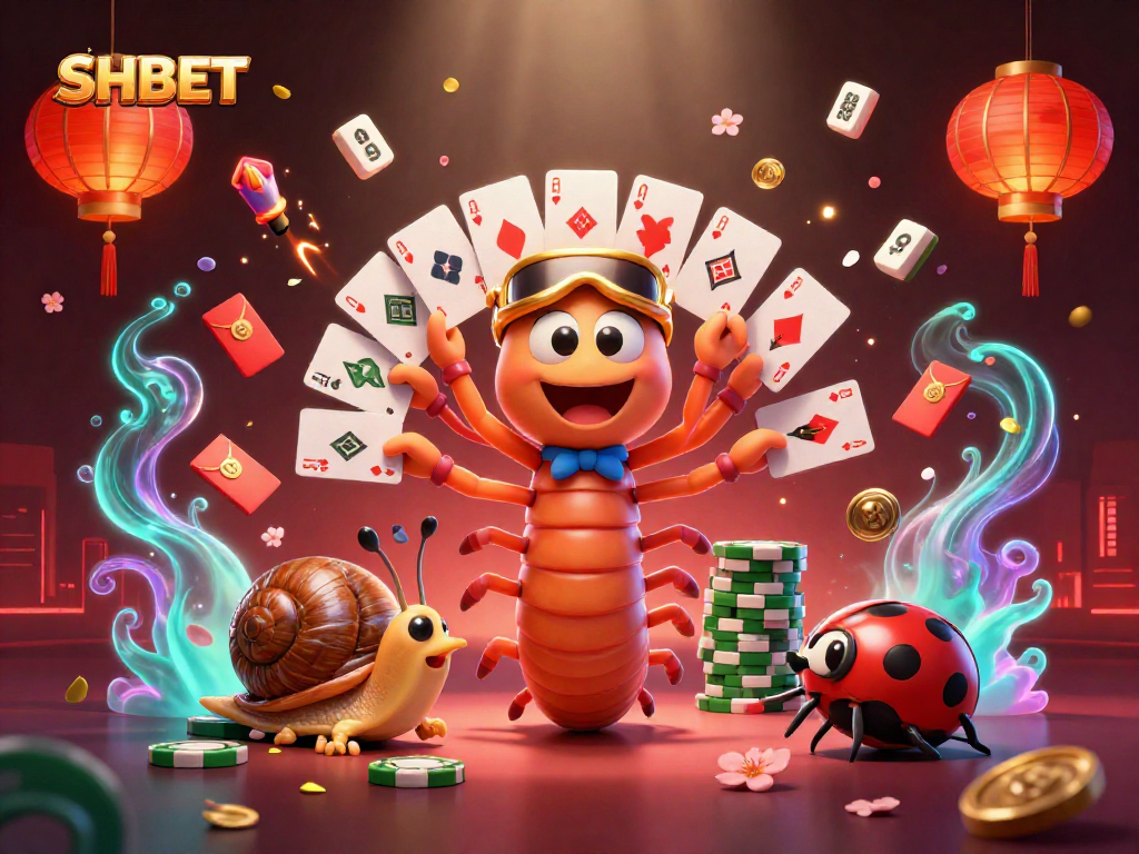 Experience exciting SHBET gambling through a dynamic 3D casino illustration featuring vibrant characters and elements.