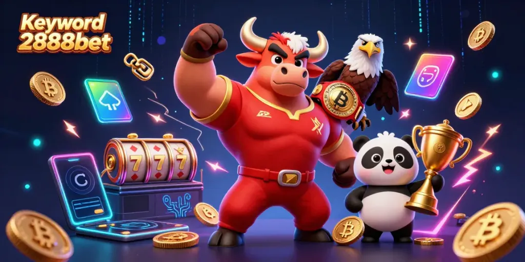 Engage with the thrilling victory of Keyword 2888bet as lively characters join in a vibrant casino atmosphere.