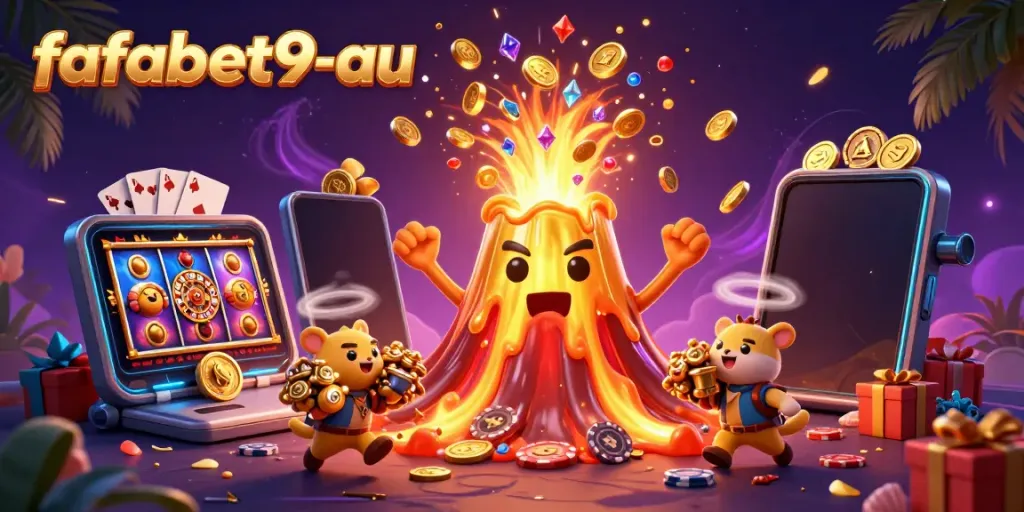 Experience thrilling gameplay with fafabet9-au as a volcano erupts with treasures and gaming excitement.