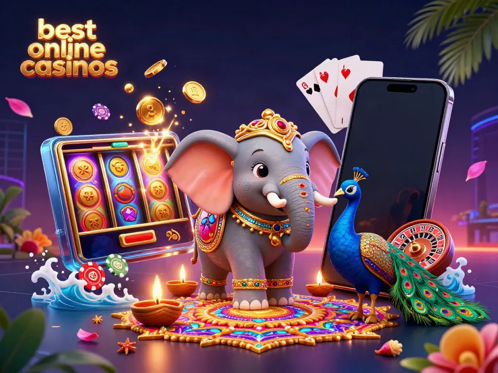 Experience the excitement at the best online casinos with vibrant casino elements and vibrant 3D artwork.