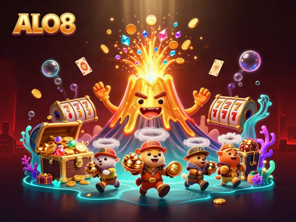 Experience ALO8's thrilling casino adventure with a dynamic scene of treasure and excitement.