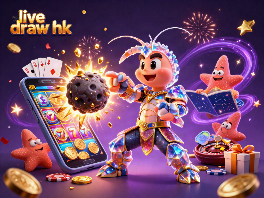 Engage in the excitement of live draw hk with colorful 3D gaming characters amidst lavish casino elements.