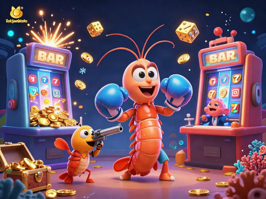 Win big with link jambitoto in a colorful 3D casino scene featuring vibrant characters and dynamic game elements.