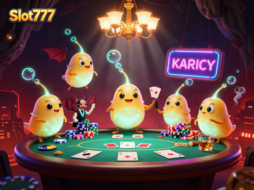 Experience the thrill of Slot777 with glowworms illuminating a vibrant cave casino scene.