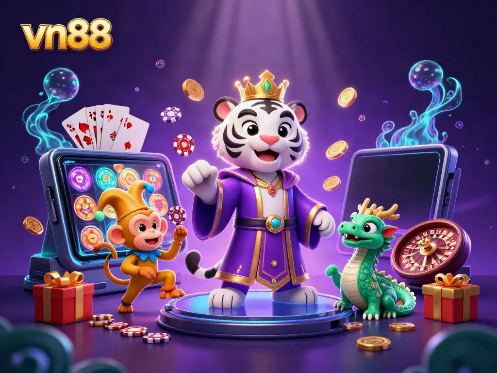 Experience the thrilling world of vn88 with vibrant characters and casino elements in a dazzling 3D environment